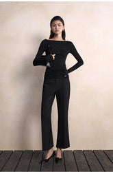 Mingye Cropped Stretch Flared Trousers in Deep Ink Black - view 1